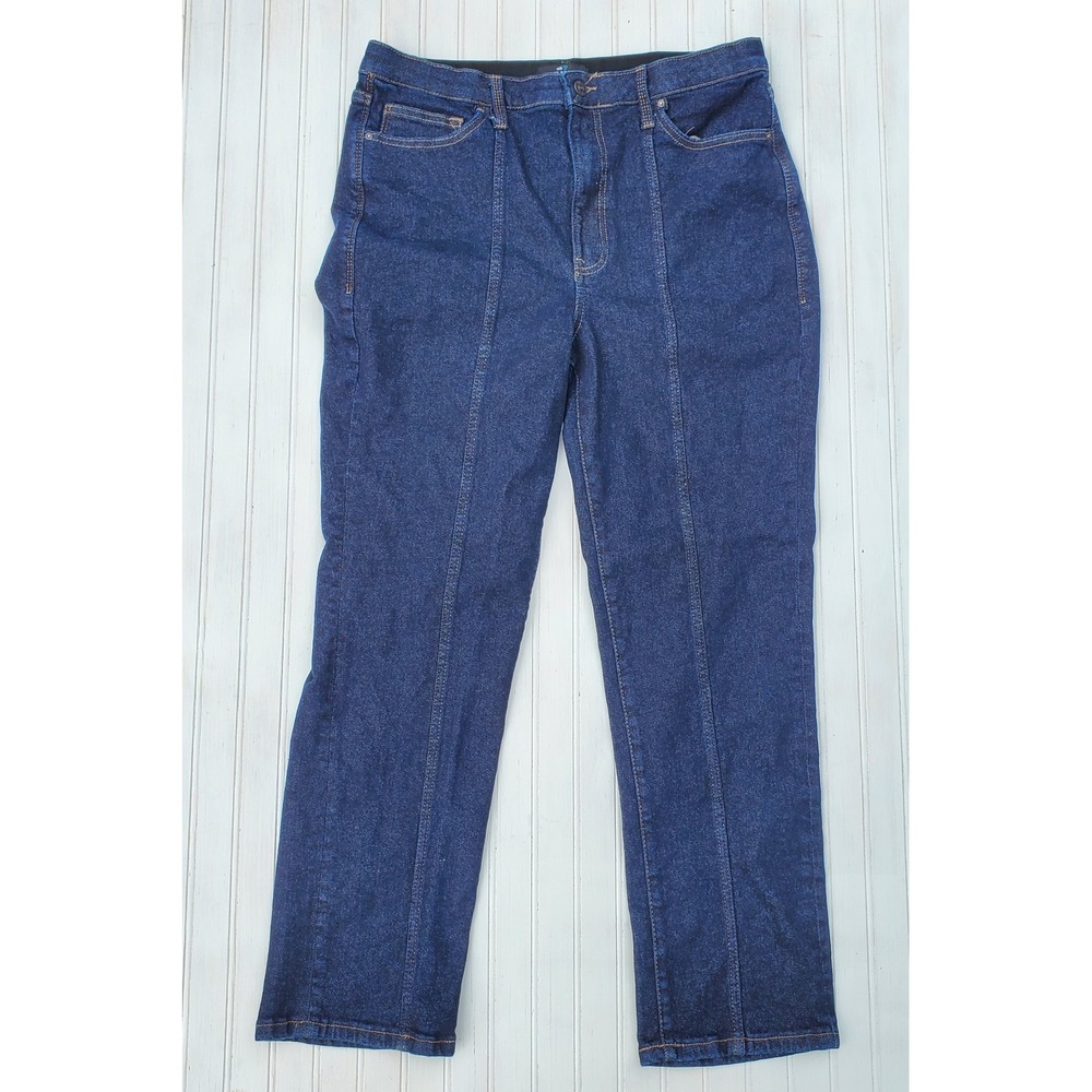 LuLaRoe Women 32 Dark Wash Straight Leg Front Seam High Rise Stretch Jeans